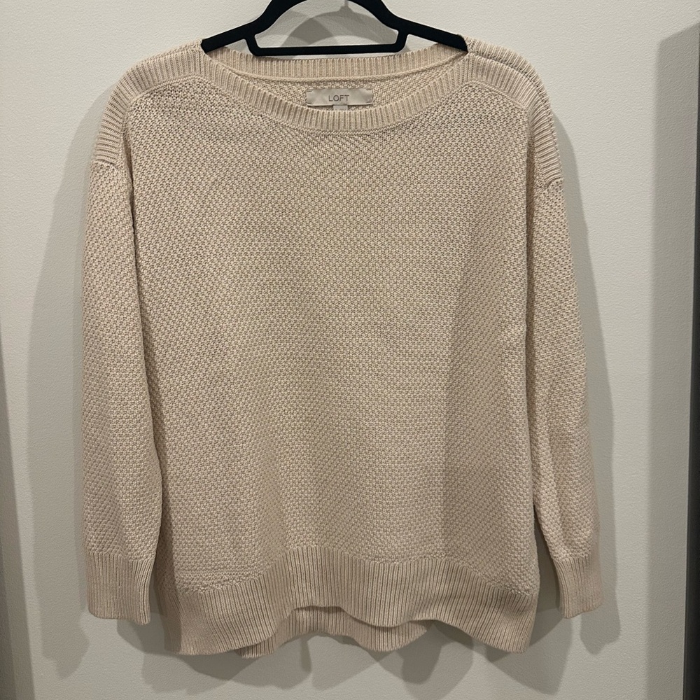 Loft cotton blend cream boatneck sweater S